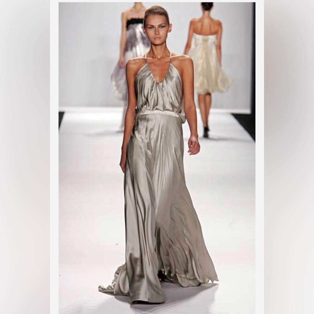 Carmen Marc Valvo Elegant Champagne Silk Dress